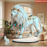 Estátua Acrílica De Leão Branco Estilo Boêmio Plana Em 2D