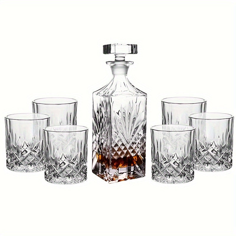 Conjunto De 7 Peças De Cristal Elegante Com Decantador De Uísque