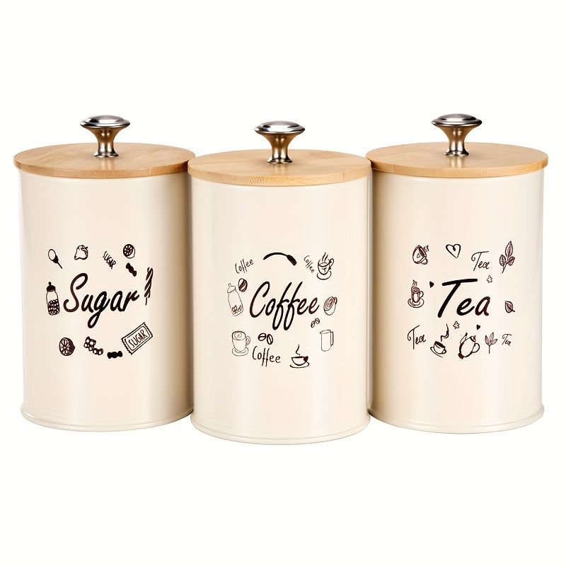 Conjunto De 3 Recipientes De Armazenamento Com Tampa De Bambu