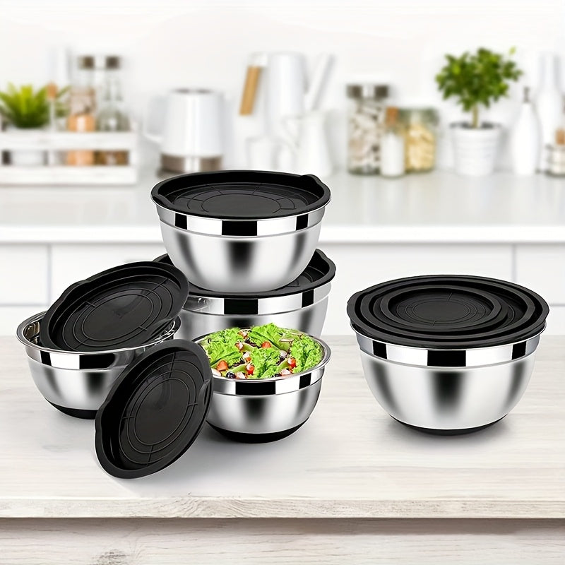 Conjunto de 5 Tigelas de Aço Inoxidável com Tampa