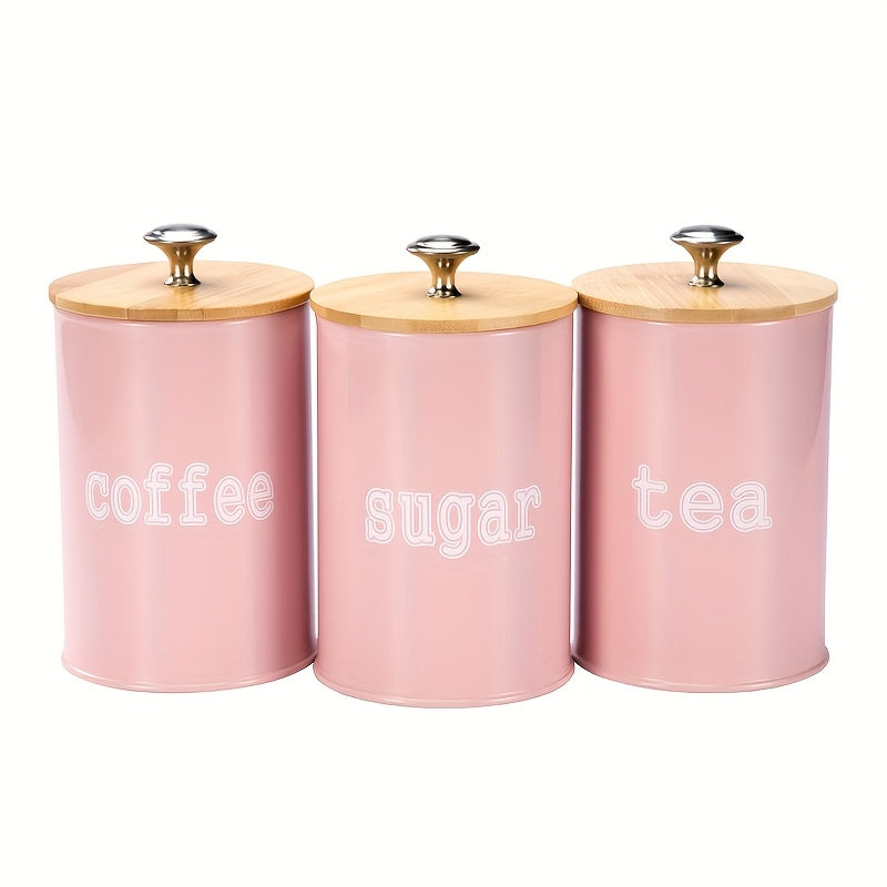 Conjunto De 3 Recipientes De Armazenamento Com Tampa De Bambu