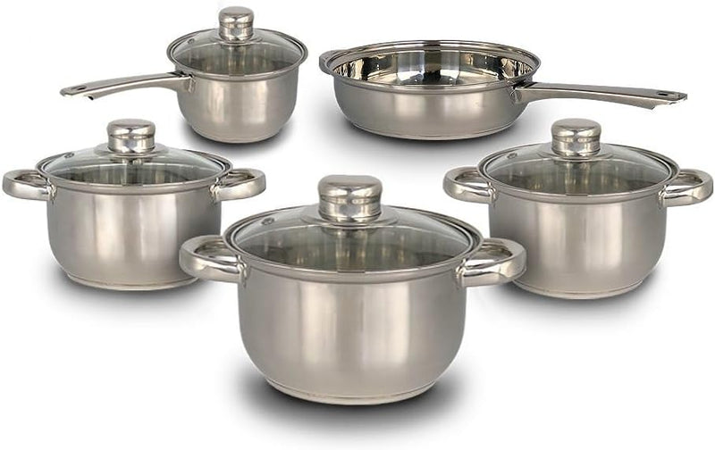 Conjunto 5 Panelas Aço Inox com Tampa de Vidro