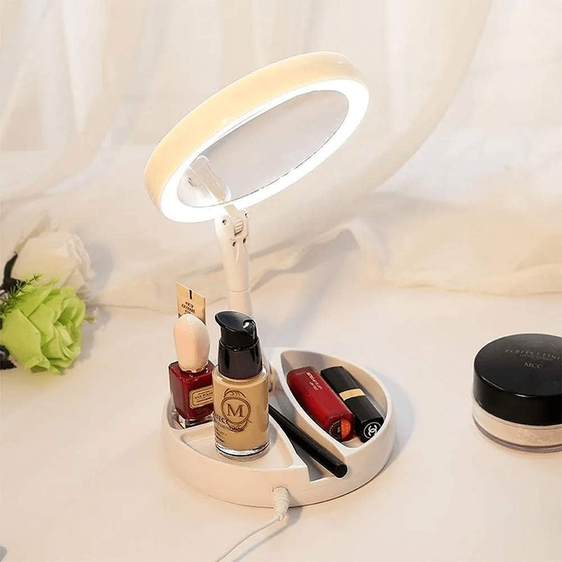 Espelho Com Led De Mesa Com Aumento 10x Dobrável