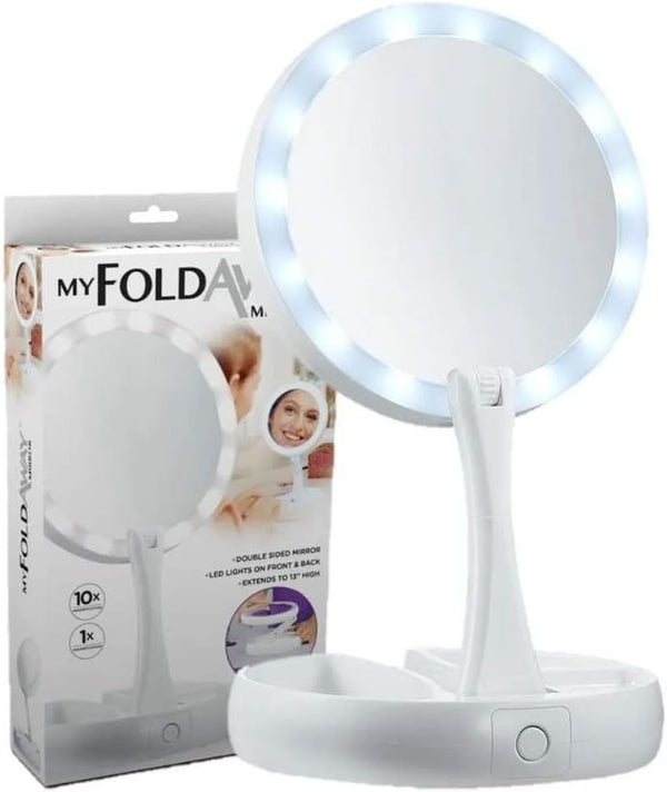 Espelho Com Led De Mesa Com Aumento 10x Dobrável