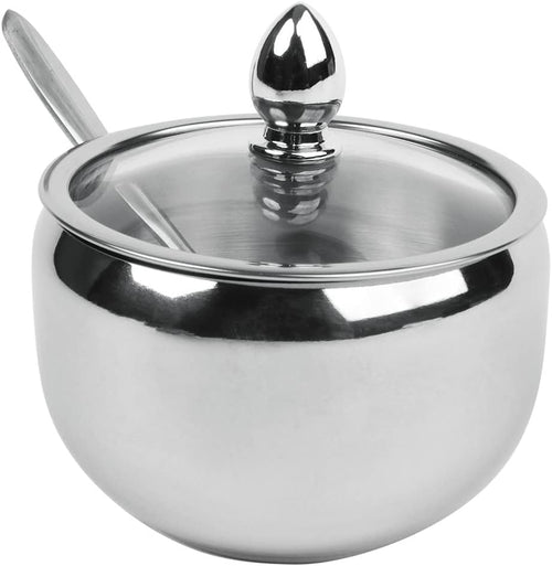 açucareiro de luxo em aço inox"

"açucareiro com tampa de vidro temperado"

"presente sofisticado para cozinha"

"acessórios premium para mesa de café"

"jogo de mesa em aço inox 18/10"