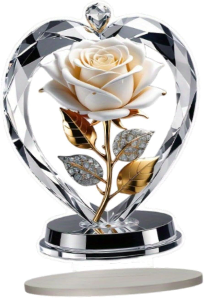 Decoração de 2D em Acrílico Rosa Branca e Coração