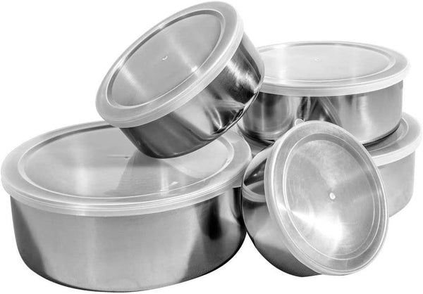 Conjunto 5 Tigelas de Aço Inoxidável com Tampa