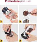 Kit 2 Moedores de Temperos Inox e Vidro