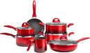 Jogo De Panelas 7 Peças Vermelha Revestimento Em Alumínio Antiaderente