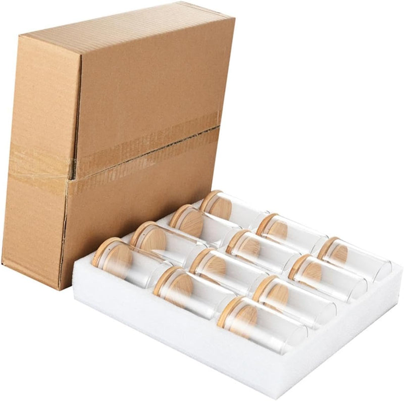 Conjunto De 12 Potes De Armazenamento Com Tampa De Bambu 240ML