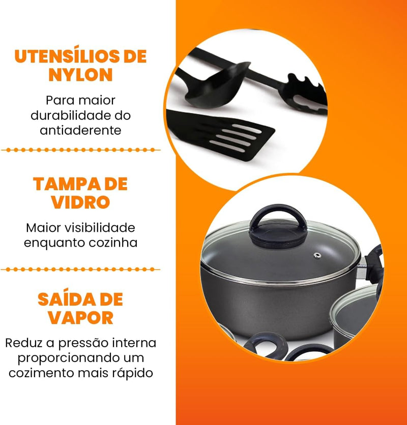 Jogo de Panelas 9 Peças Antiaderente