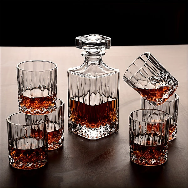 Conjunto De 7 Peças De Cristal Elegante Com Decantador De Uísque