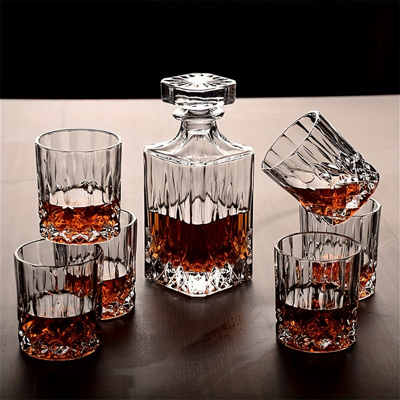 Conjunto De 7 Peças De Cristal Elegante Com Decantador De Uísque