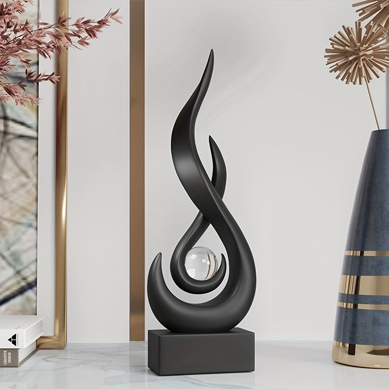 Ornamento Elegante de Chama Preta e Pérola com Bola de Cristal