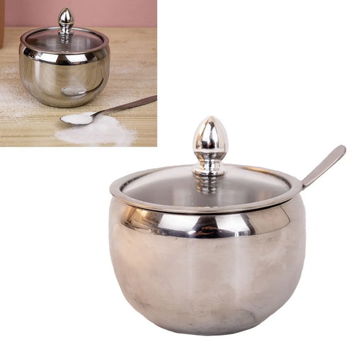Açucareiro De Luxo Aço Inox Com Tampa De Vidro