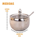 Açucareiro De Luxo Aço Inox Com Tampa De Vidro