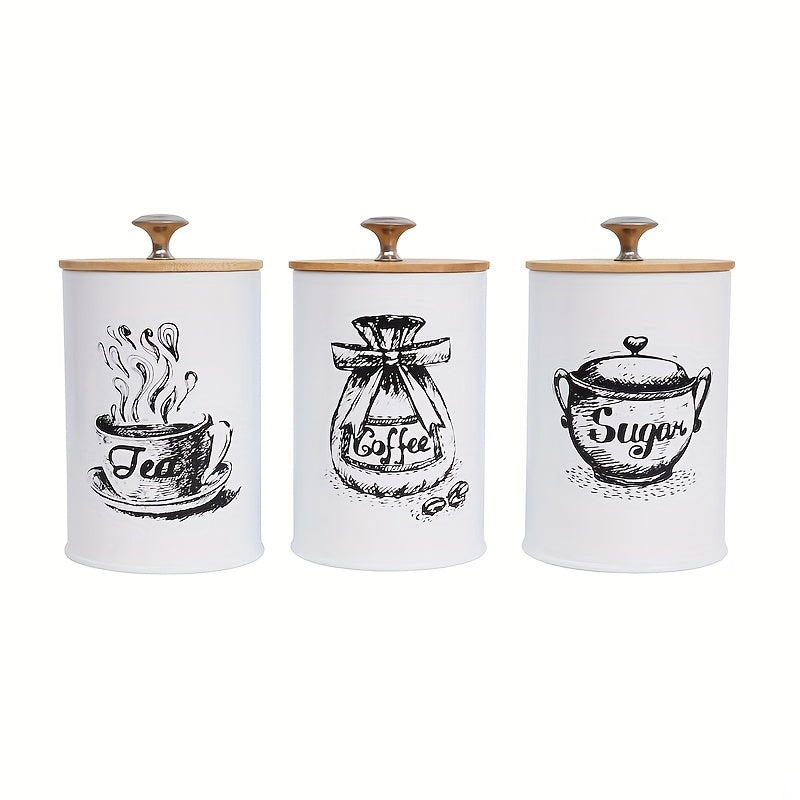 Conjunto De 3 Recipientes De Armazenamento Com Tampa De Bambu