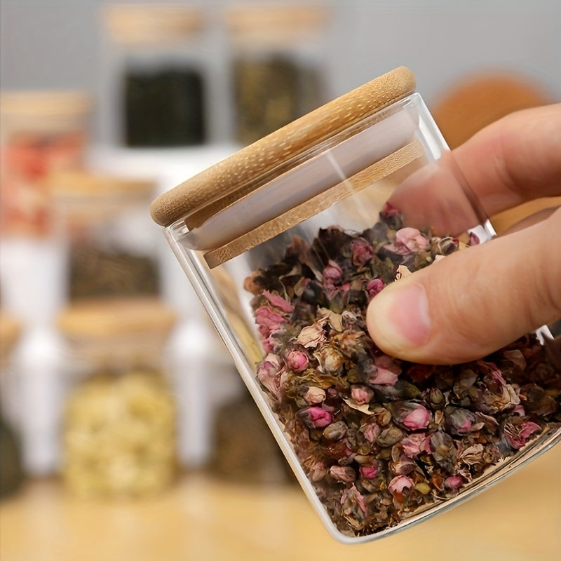 Conjunto De 12 Potes De Armazenamento Com Tampa De Bambu 240ML