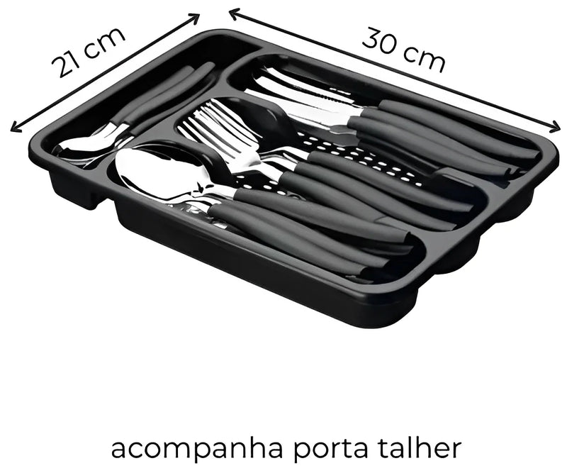 Jogo De Talheres Inox Com 24 Peças e Porta Faqueiro