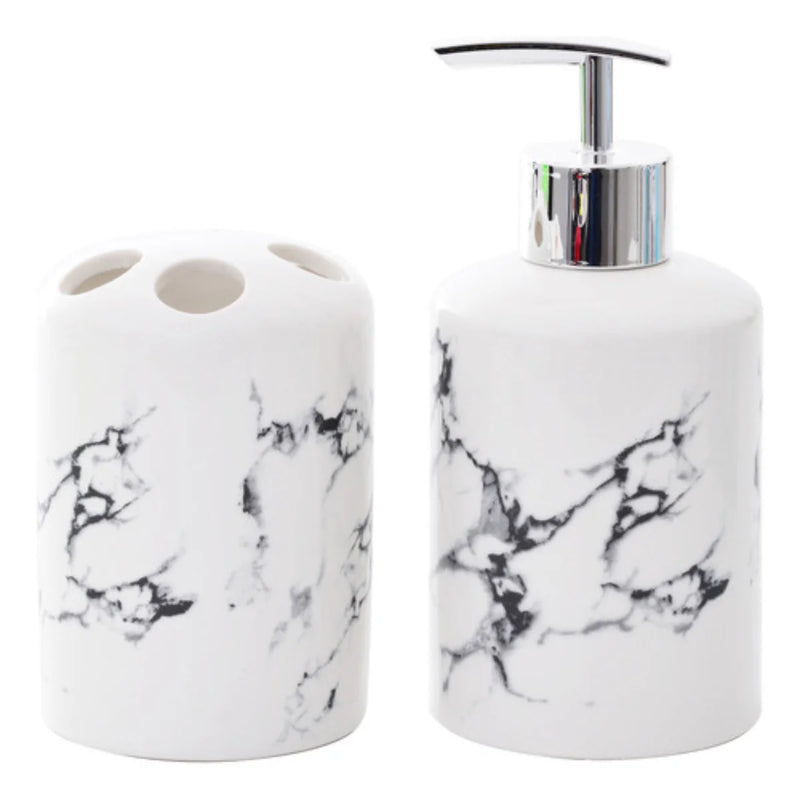 Conjunto Lavabo Banheiro Saboneteira e Porta Escova em Porcelana