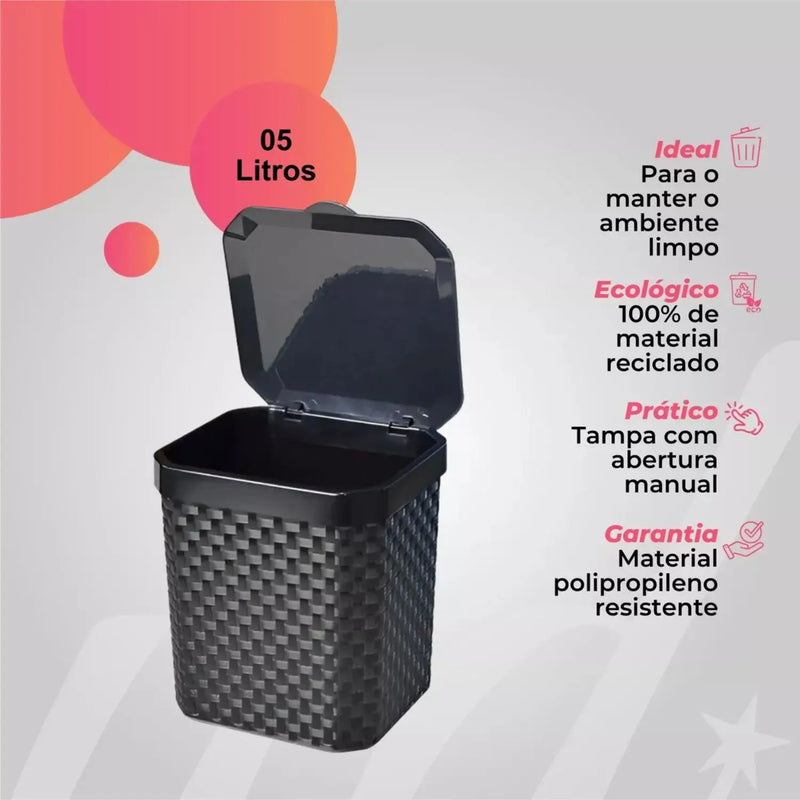 Lixeira de Pia Preta 5L – Cesto de Lixo Multiuso para Cozinha e Banheiro