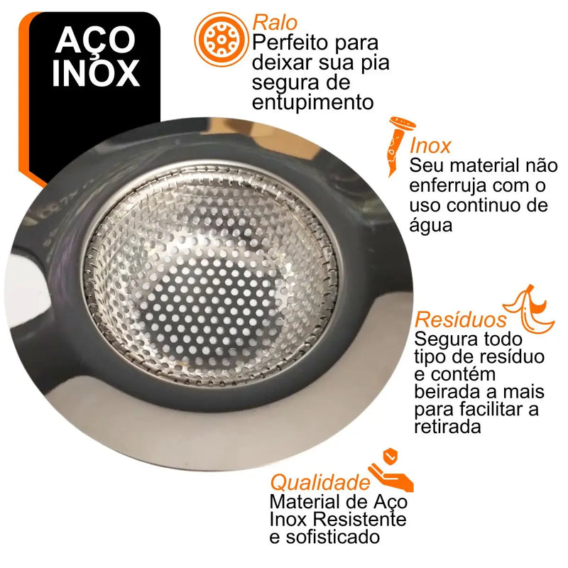 Ralo Cozinha Inox com Tampa Protetora