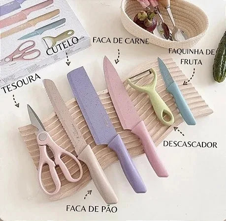 Kit De Facas Inox Profissional Colorido 6 Peças