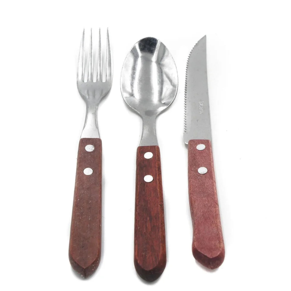 Jogo de Talheres 25 Peças Inox com Cabo de Madeira