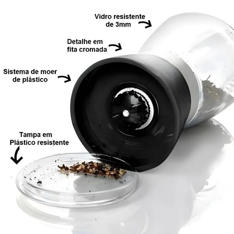 Kit 2 Moedores de Temperos Inox e Vidro