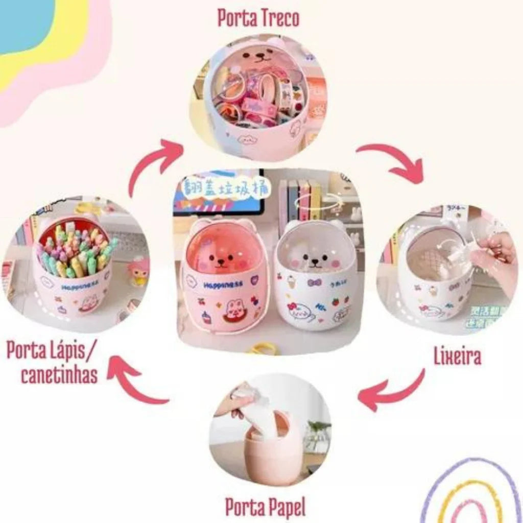 Mini Lixeira Fofa De Urso De Desenho Animado