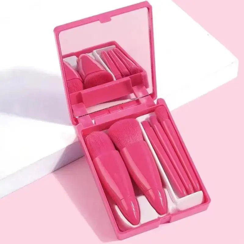 Mini Espelho De Maquiagem Portátil Com 5 Pcs Pincéis