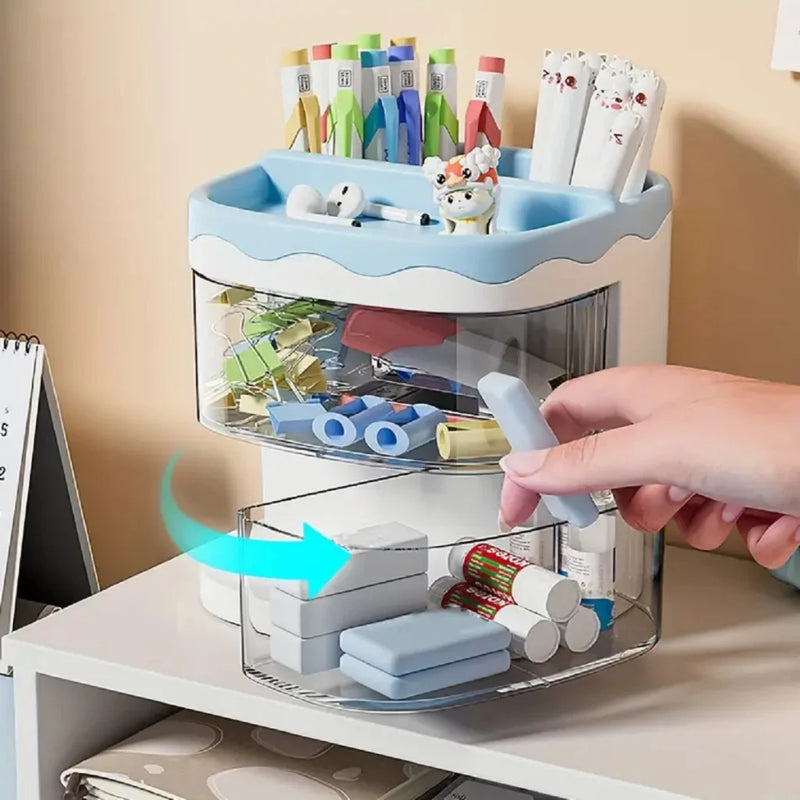 Organizador de Mesa Multiuso – Porta-Lápis com Gaveta e Divisórias