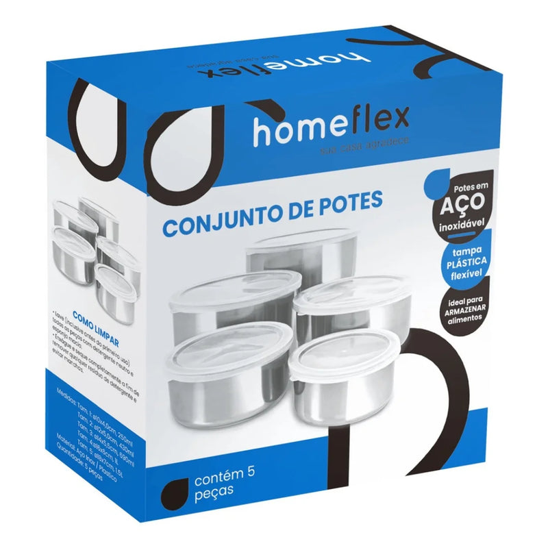 Conjunto 5 Tigelas de Aço Inoxidável com Tampa