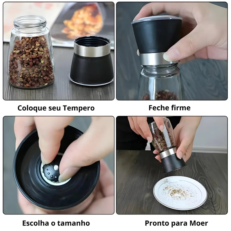 Kit 2 Moedores de Temperos Inox e Vidro