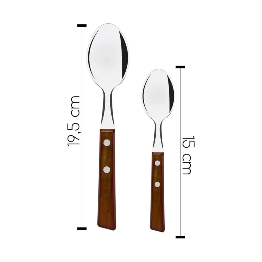 Jogo de Talheres 25 Peças Inox com Cabo de Madeira