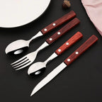 Jogo de Talheres 25 Peças Inox com Cabo de Madeira