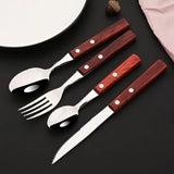 Jogo de Talheres 25 Peças Inox com Cabo de Madeira