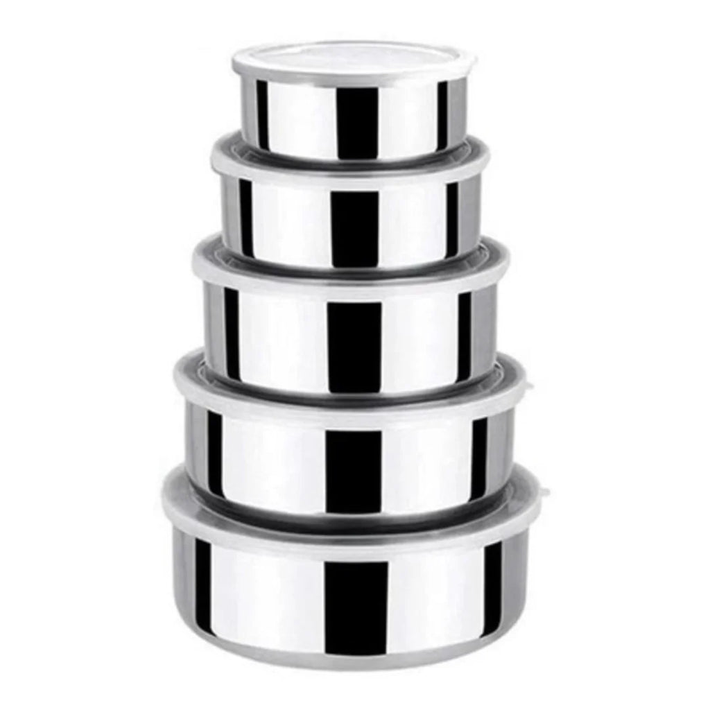 Conjunto 5 Tigelas de Aço Inoxidável com Tampa