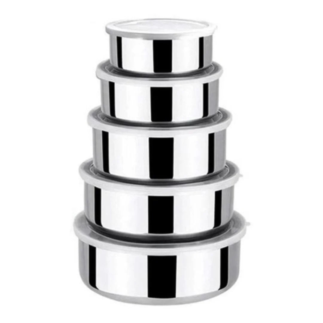 Conjunto 5 Tigelas de Aço Inoxidável com Tampa