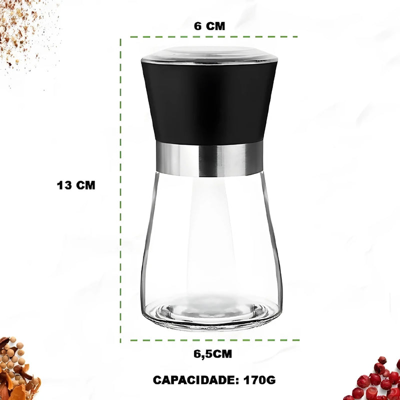Kit 2 Moedores de Temperos Inox e Vidro