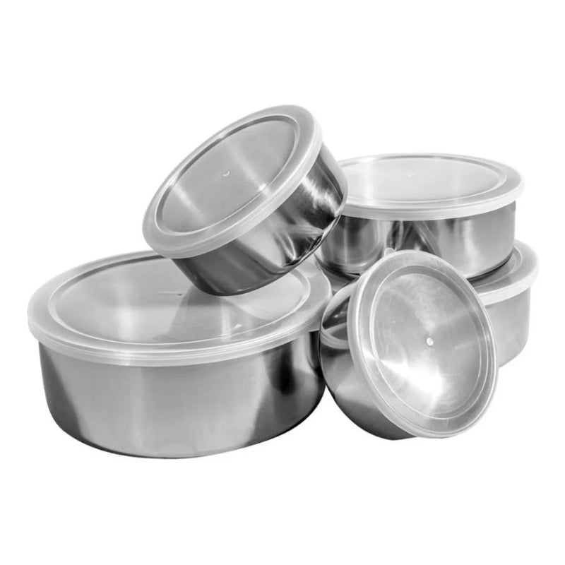 Conjunto 5 Tigelas de Aço Inoxidável com Tampa