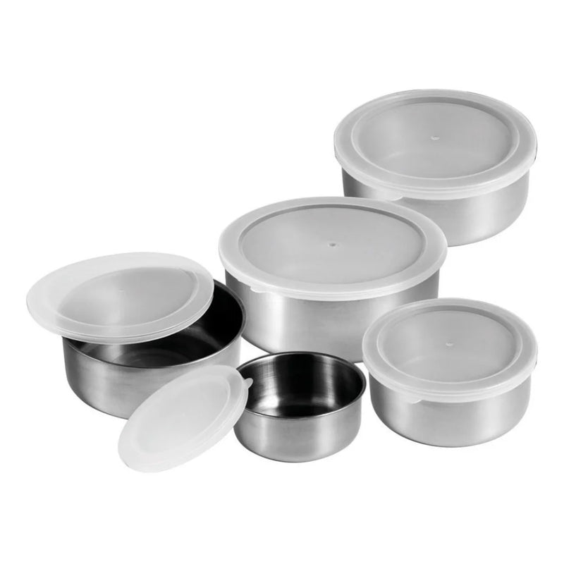 Conjunto 5 Tigelas de Aço Inoxidável com Tampa