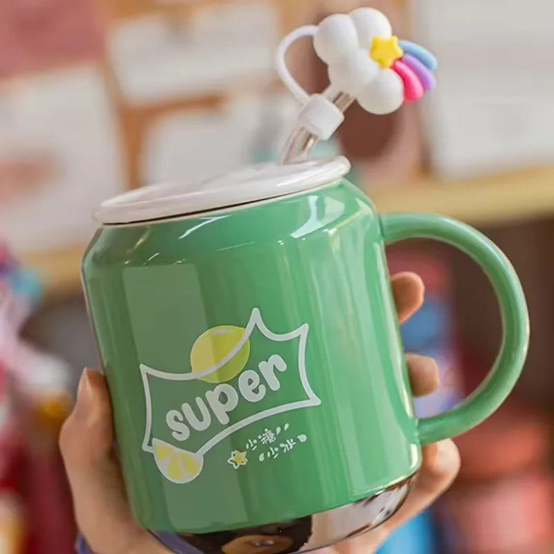 Caneca de Cerâmica com Canudo 380ml