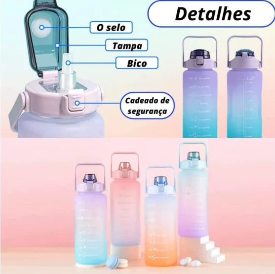 Kit Garrafas 3 em 1 Garrafas 2L 900ml 300ml Squeze