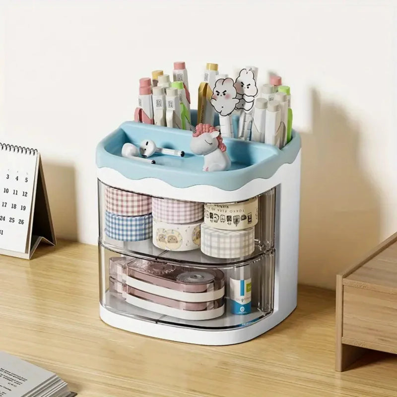 Organizador de Mesa Multiuso – Porta-Lápis com Gaveta e Divisórias