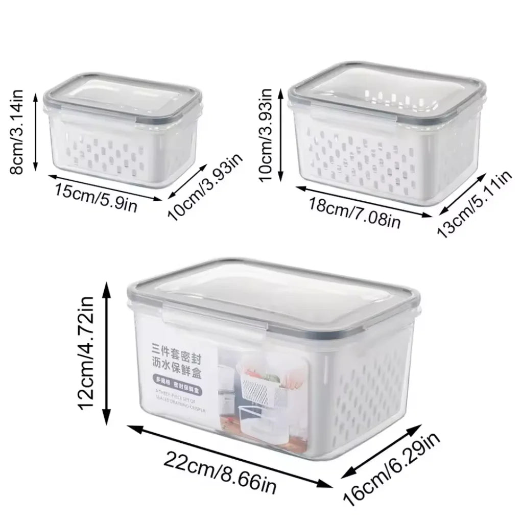 Kit 3 Potes Herméticos Retangulares com Tampa Transparente