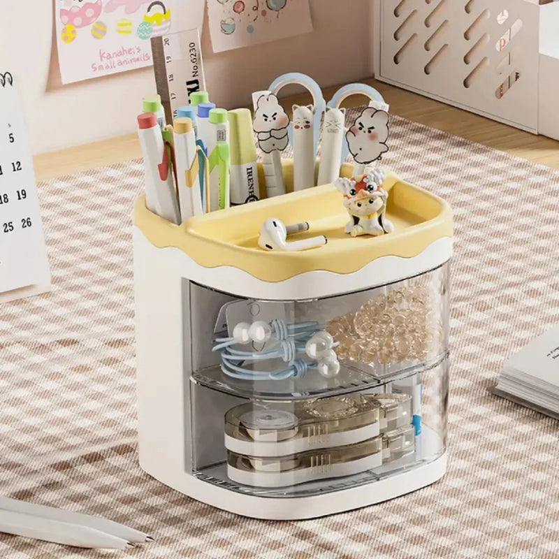 Organizador de Mesa Multiuso – Porta-Lápis com Gaveta e Divisórias