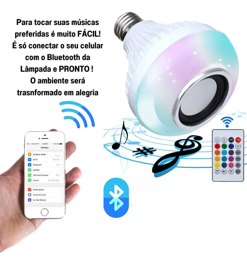Lâmpada LED Colorida com Áudio Bluetooth