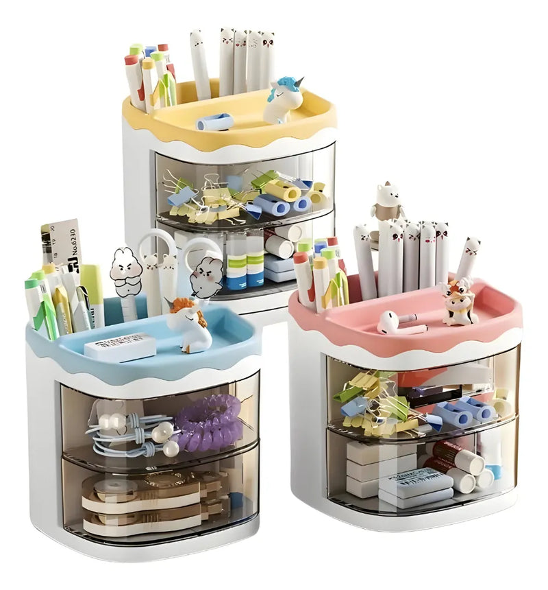 Organizador de Mesa Multiuso – Porta-Lápis com Gaveta e Divisórias