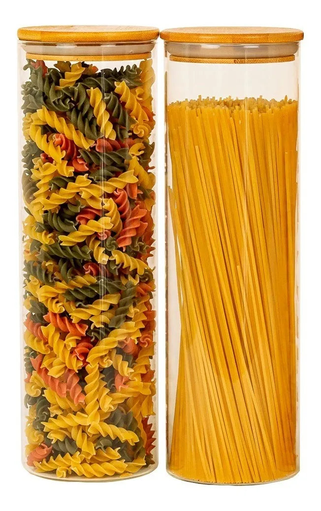 Kit 2 Potes De Vidro 2LT Tampa De Bambu